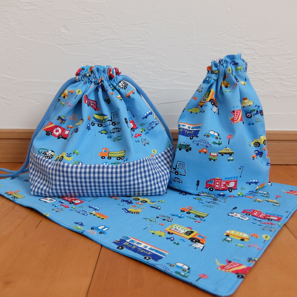 ランチ3点セット＊カラフルなはたらく車と街＊ブルー 弁当袋 Le Ciel