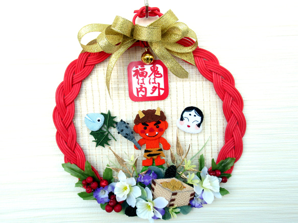 ☆Maa♡ページ☆2個入り♪中リース・壁飾り小 節分・鬼リース 25-5 タペストリー・壁掛け kisetukazari2 通販