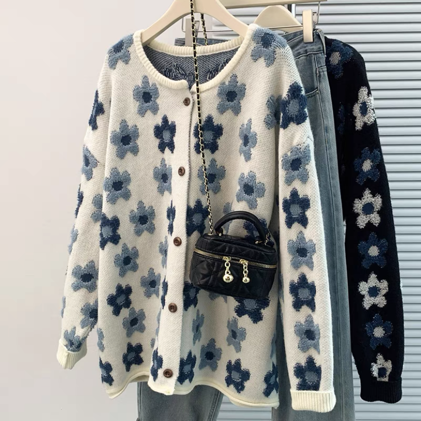 カーディガン、ニット、ジャカード、春、秋冬、防寒対策