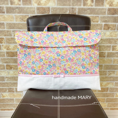リボンと小花柄×帆布のオシャレな防災頭巾カバー/背もたれタイプ