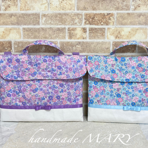 リボンと小花柄×帆布のオシャレな防災頭巾カバー/背もたれタイプ
