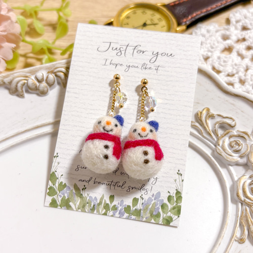 ♡やさしいお顔のにっこりスノーマン♡羊毛フェルト 冬の雪だるま