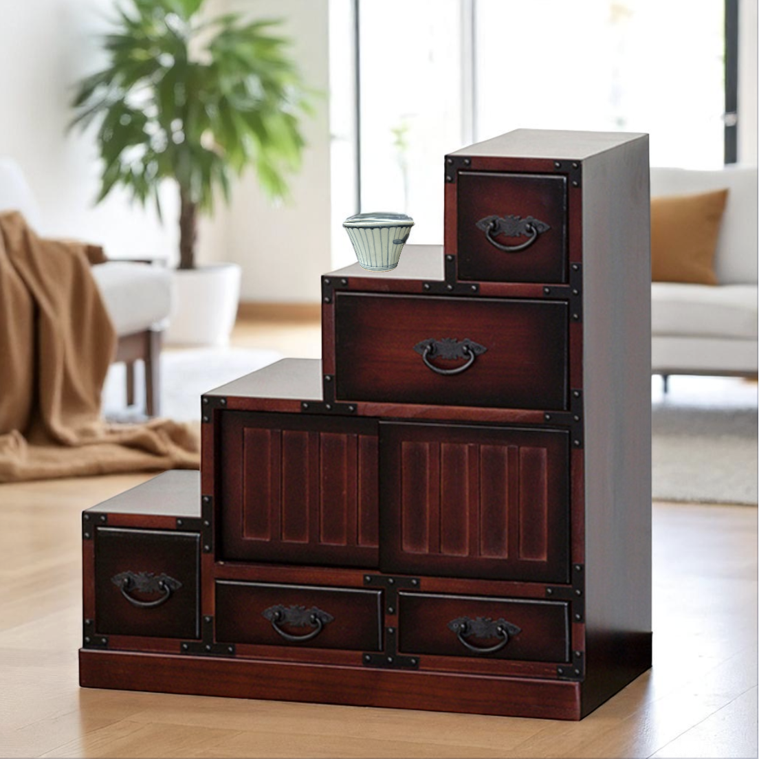 民芸調　階段箪笥　右肩上がり