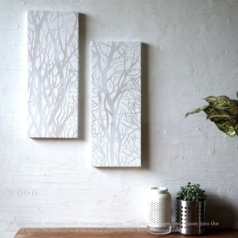 静かな木々のアートボード ホワイトツリー 2枚組 wood 寝室 オブジェ 壁掛け アートパネル