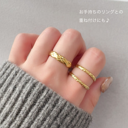 SALE！フリーサイズ◆重ねづけ風リング（ゴールド）/サージカルステンレス　指輪+フリーサイズ　春 金属アレルギー対応 12枚目の画像