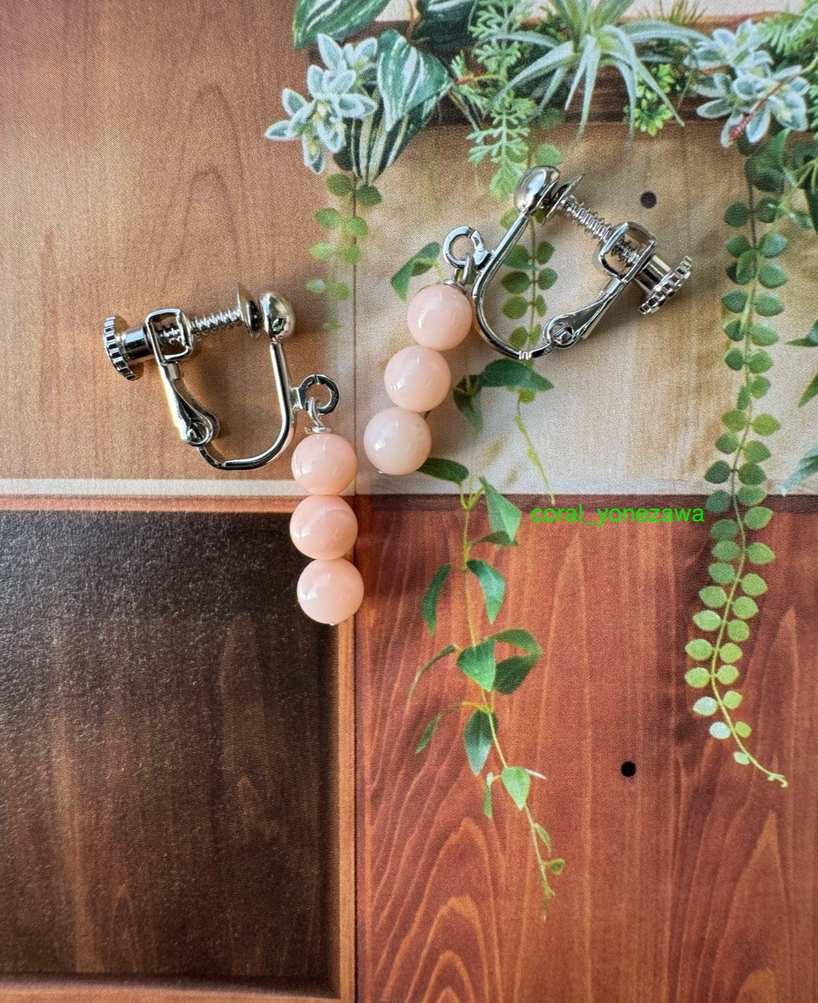 【貴重・希少】薄紅桜色…宝石珊瑚　スリーボール　イヤリング（ピアス変更無料）