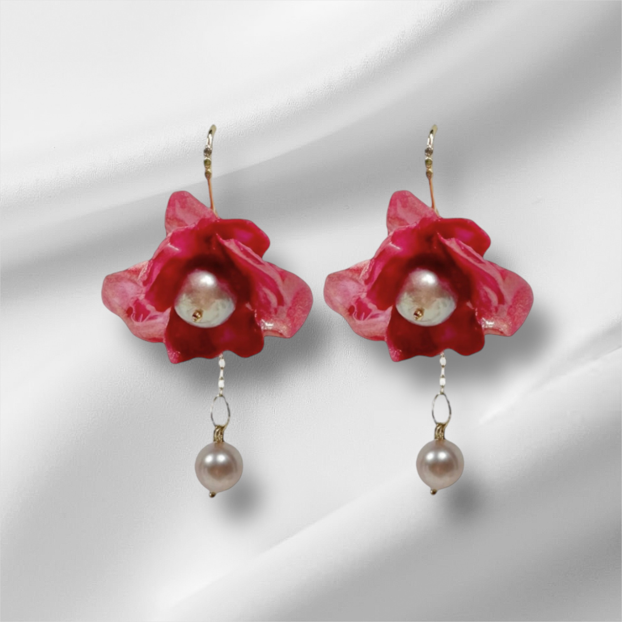 アネモネ　ピアス　ピンク　お花　春　季節　淡水パール　一粒　エレガント　アップサイクル エコ サステナブル　お揃い