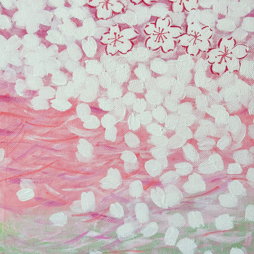 桜の絵、花吹雪、花の絵、アート、キャンバス、アクリル絵の具 桜の絵、花吹雪、花の絵、アート、キャンバス、アクリル絵の具