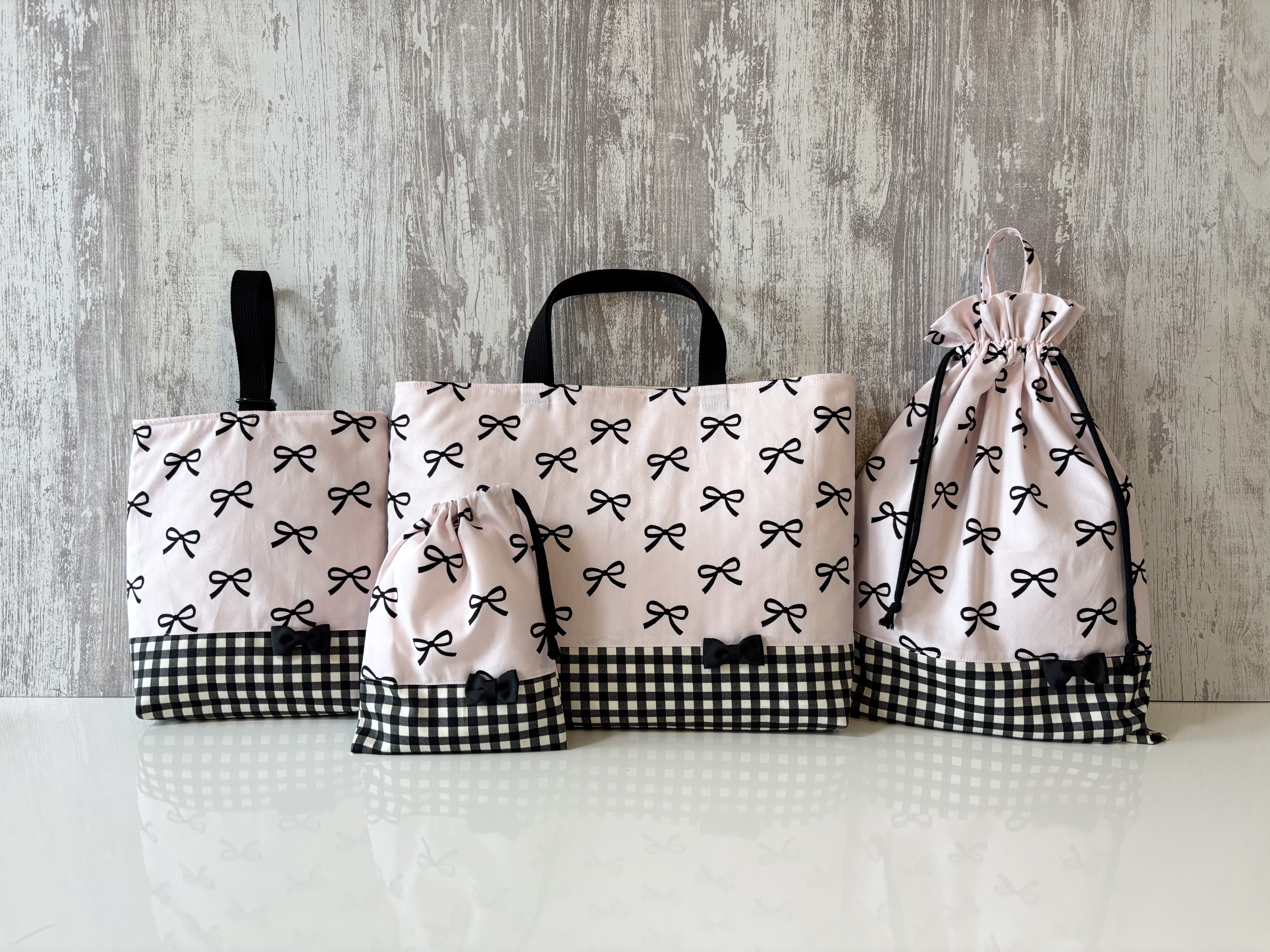 入園入学＊リボンとギンガムチェックの4点セット＊女の子＊選べるリボン