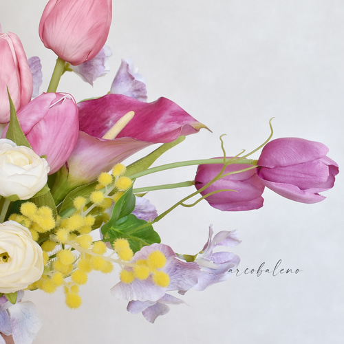 チューリップとミモザのカラフルブーケ＊ウェディングブーケ（アーティ