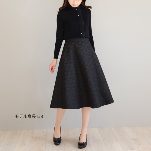 ジョリーミニョンふくれ織ジャガードフレアスカートおまとめ 幅広く着回せる◎】リボン付き ドレープフレアスカート
