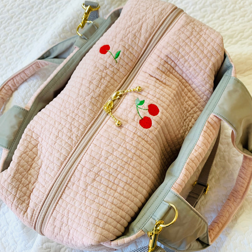さくらんぼ nubiピンクベージュ2way マザーズバッグ 刺繍 オリジナル
