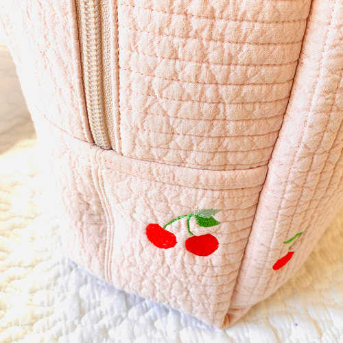 さくらんぼ nubiピンクベージュ2way マザーズバッグ 刺繍 オリジナル