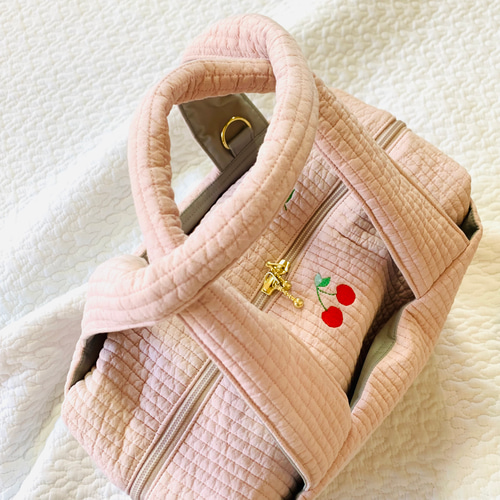 さくらんぼ nubiピンクベージュ2way マザーズバッグ 刺繍 オリジナル