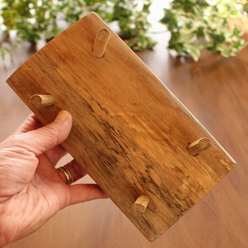 木製トレイ チーク材 無垢 原木 脚付き 長方形 アクセサリートレイ