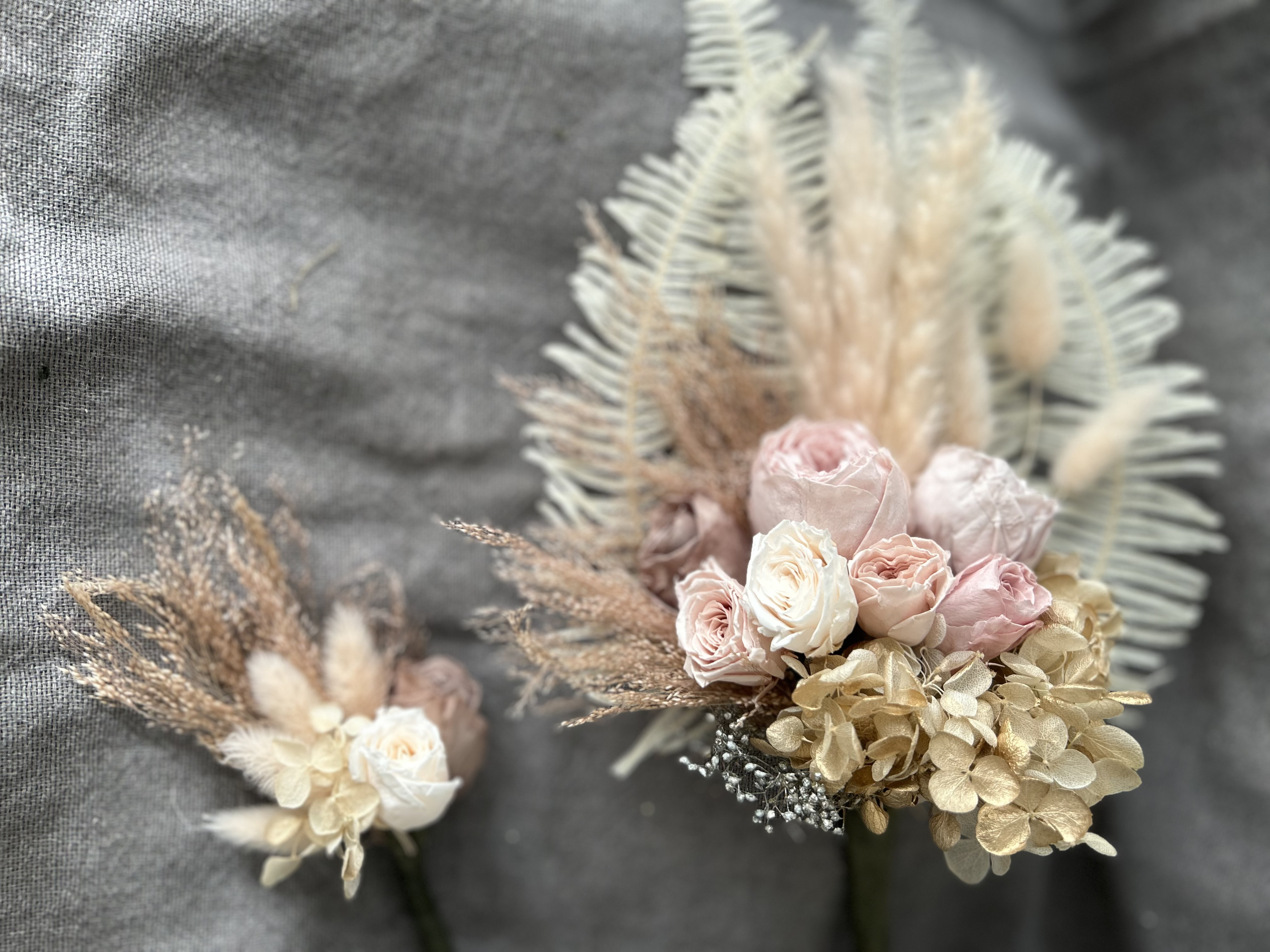 オールプリザーブドフラワー　スモーキーピンクとゴールド紫陽花のブーケ