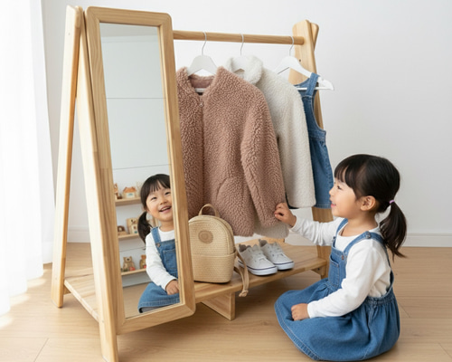 子ども用　木製ハンガーラック ナチュラルスタイル　ハンドメイド　キッズ 723 bellemaison_1083491-001