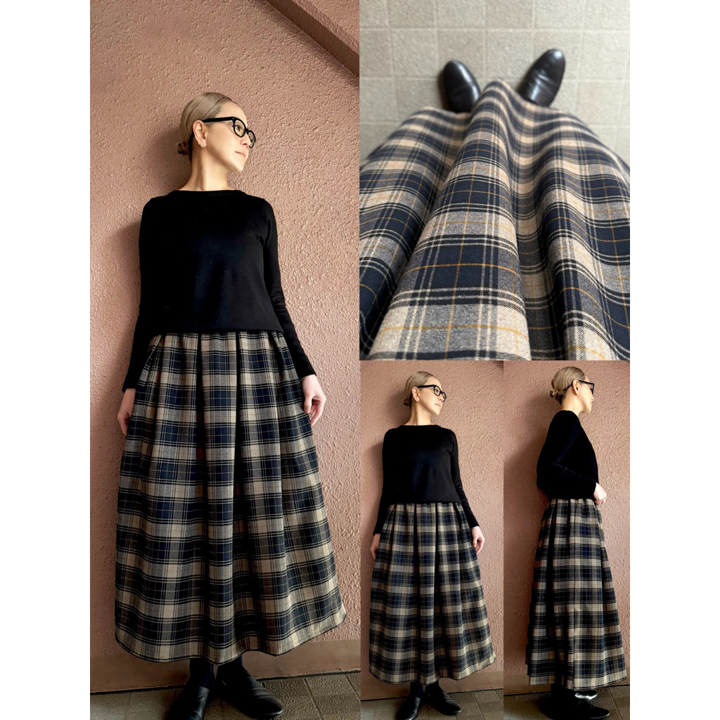 マキシ丈❤️長さ選べる❤️保温力高く暖かい❤️スッキリ綺麗な腰回り❤️抜群の伸縮性❤️大人のロングスカート❤️チェック