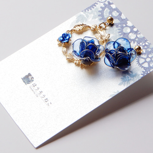 薔薇 - 青 -』 － あおばらのアシンメトリーピアス・イヤリング