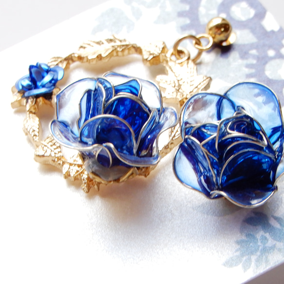 薔薇 - 青 -』 － あおばらのアシンメトリーピアス・イヤリング