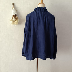 お袖レース❀ ハイネックギャザーブラウス　ネイビーのダブルガーゼ　日本製　卒園卒業式、入園入学式、セミフォーマルにも 9枚目の画像