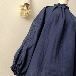 お袖レース❀ ハイネックギャザーブラウス　ネイビーのダブルガーゼ　日本製　卒園卒業式、入園入学式、セミフォーマルにも 12枚目の画像