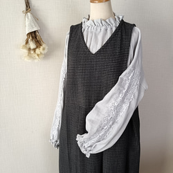 お袖レース❀ ハイネックギャザーブラウス　ネイビーのダブルガーゼ　日本製　卒園卒業式、入園入学式、セミフォーマルにも 14枚目の画像