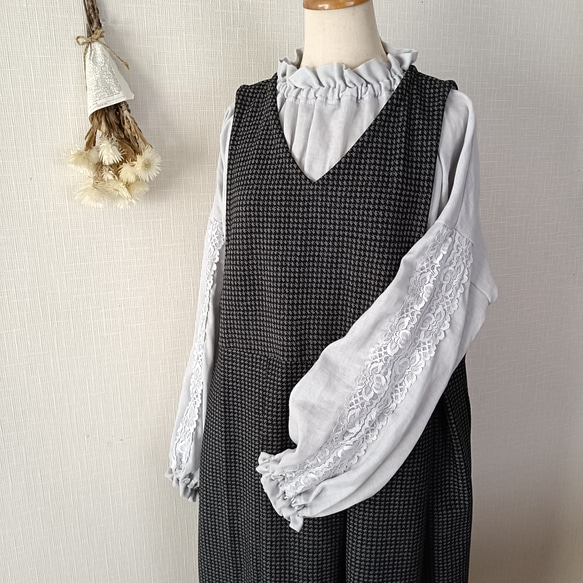 お袖レース❀ ハイネックギャザーブラウス　ネイビーのダブルガーゼ　日本製　卒園卒業式、入園入学式、セミフォーマルにも 14枚目の画像