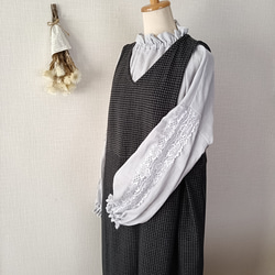 お袖レース❀ ハイネックギャザーブラウス　ネイビーのダブルガーゼ　日本製　卒園卒業式、入園入学式、セミフォーマルにも 13枚目の画像