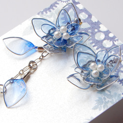 『紫陽花』あじさいのアシンメトリーピアス・イヤリング　ディップアート/耳飾り 1枚目の画像