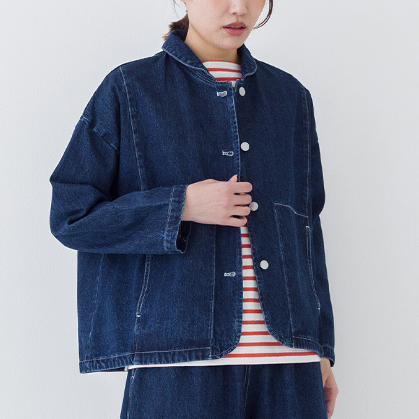 デニム ちび襟 コクーン ジャケット ジャケット kermu 通販