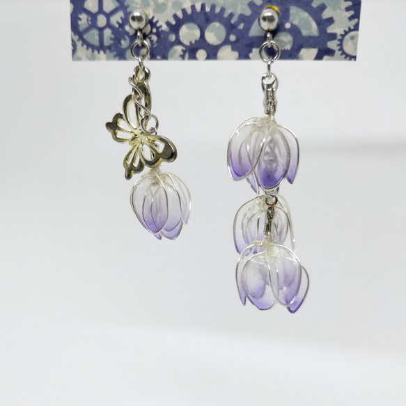 『白露』しらつゆのアシンメトリーピアス・イヤリング　ディップアート/耳飾り 4枚目の画像