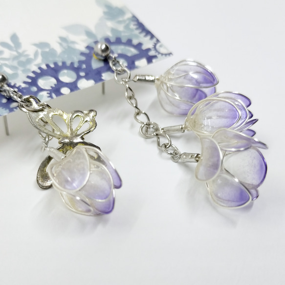 『白露』しらつゆのアシンメトリーピアス・イヤリング　ディップアート/耳飾り 1枚目の画像