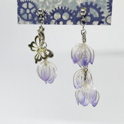 『白露』しらつゆのアシンメトリーピアス・イヤリング　ディップアート/耳飾り 2枚目の画像