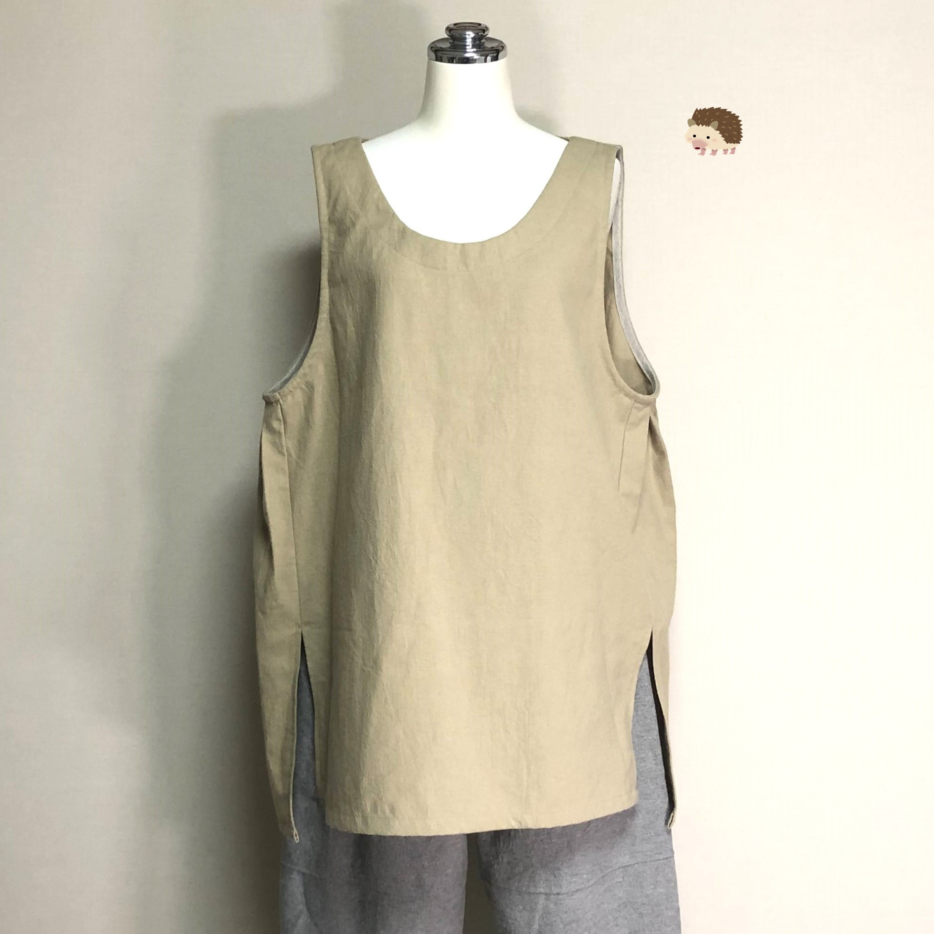 ワイドチュニック◆ベージュ【やわらかコットンリネン】◆フリーサイズ