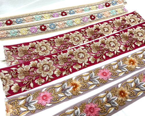 キラキラ綺麗なインド刺繍リボンのストレッチ半襟 和装小物（帯