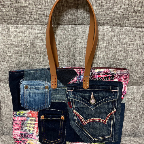 アンズルーム☆ハンドメイド☆デニムリメイク トートバッグ 