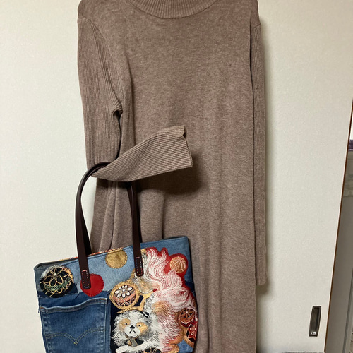 アンズルーム☆ハンドメイド☆デニムリメイク×帯 トートバッグ