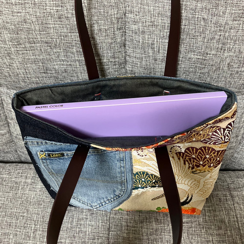 アンズルーム☆ハンドメイド☆デニムリメイク×帯 トートバッグ