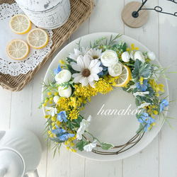 フラワーリース　春　パステルカラー　幸福の鳥　約25cm フラワーリース春パステルカラー幸福の鳥約25cm