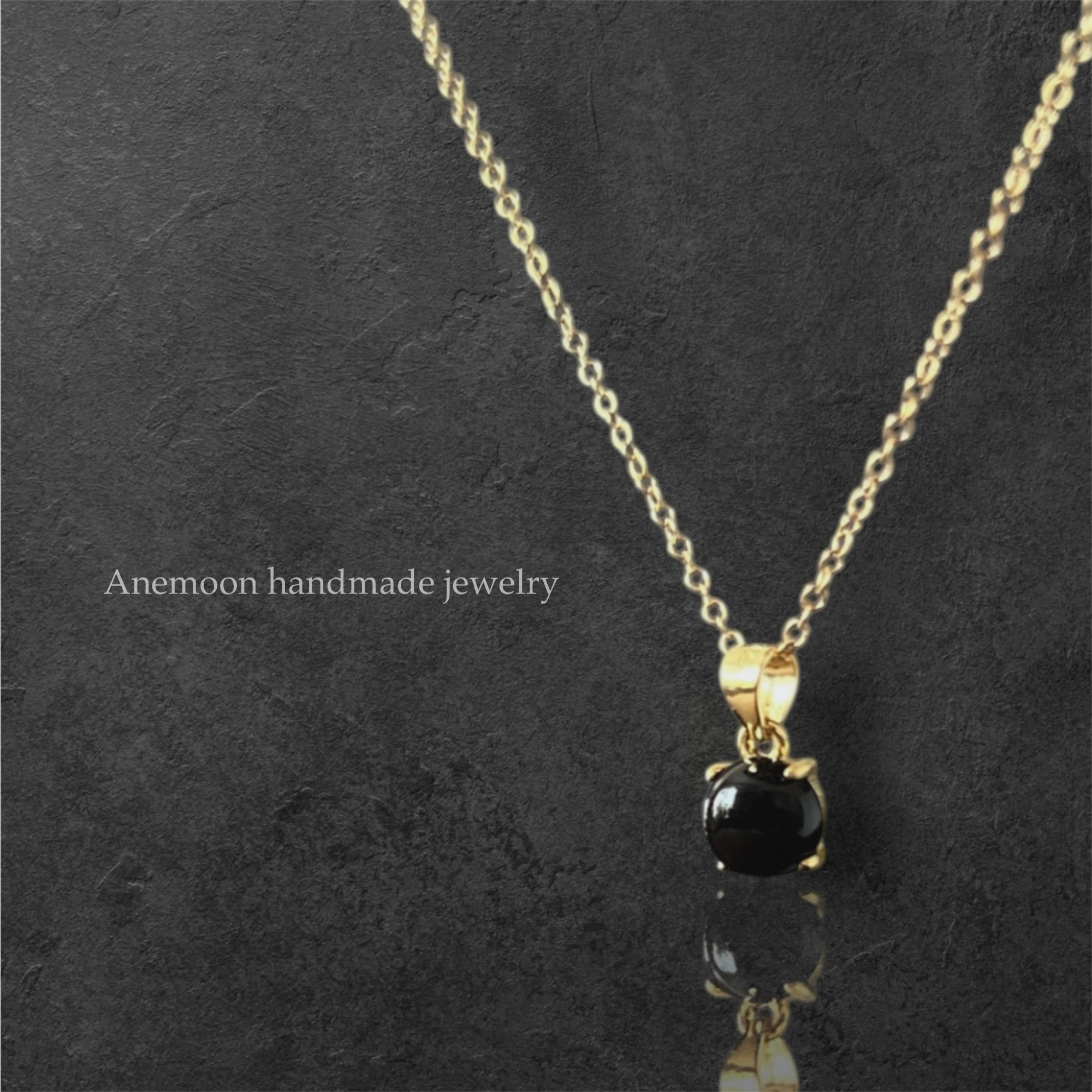 【Black Onyx 14kgf necklace】6mm天然石ブラックオニキス14kgf製ネックレス 約40cm
