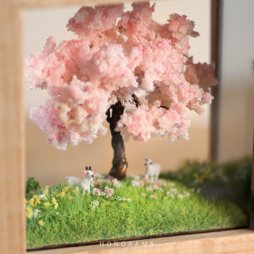 お部屋でお花見✿ ジオラマフレームセット 四季の丘~春・満開の お部屋でお花見✿ ジオラマフレームセット 四季の丘~春・満開の