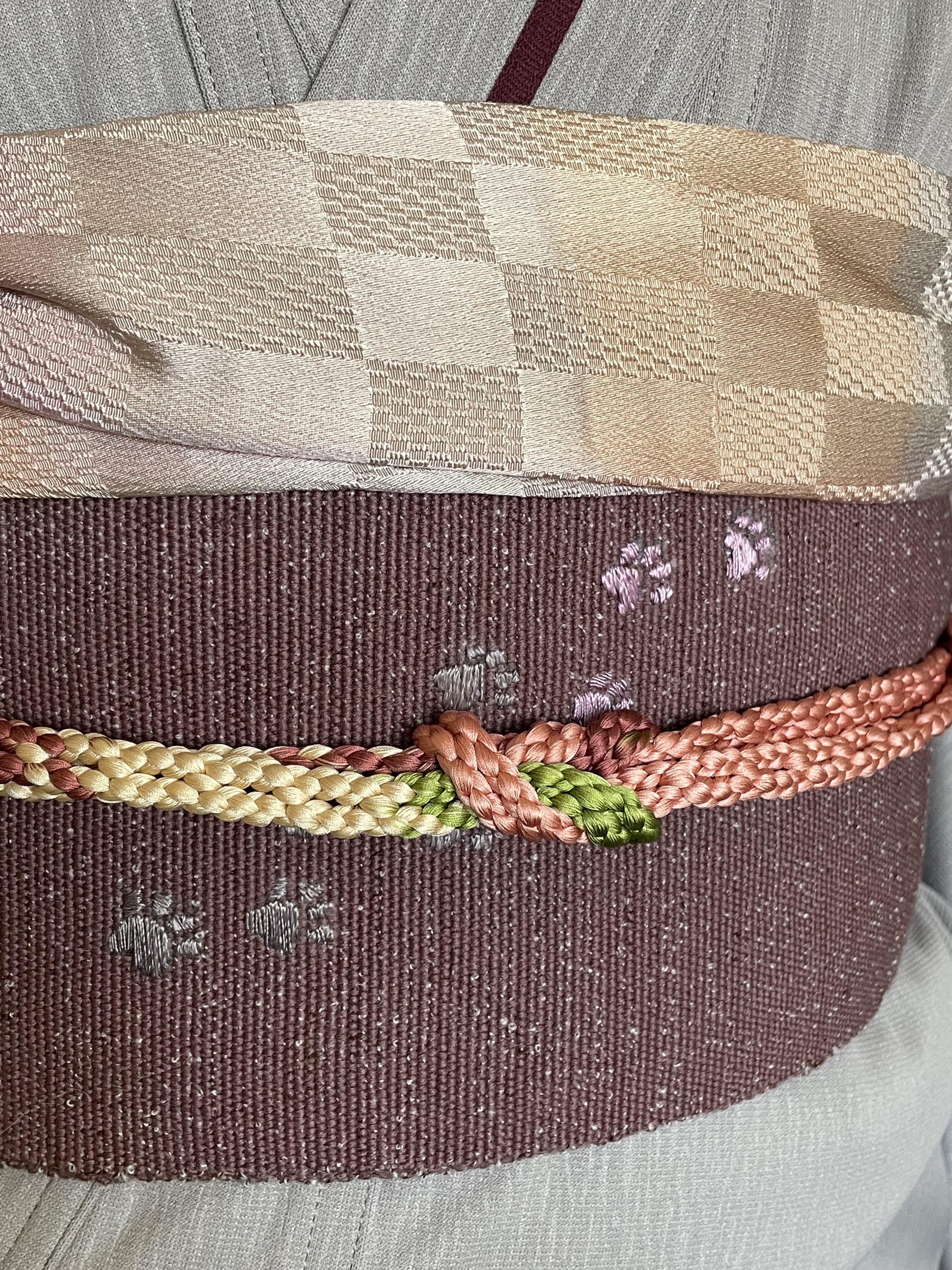 ねこの帯(紫・えんじ色) /猫・和装・着物