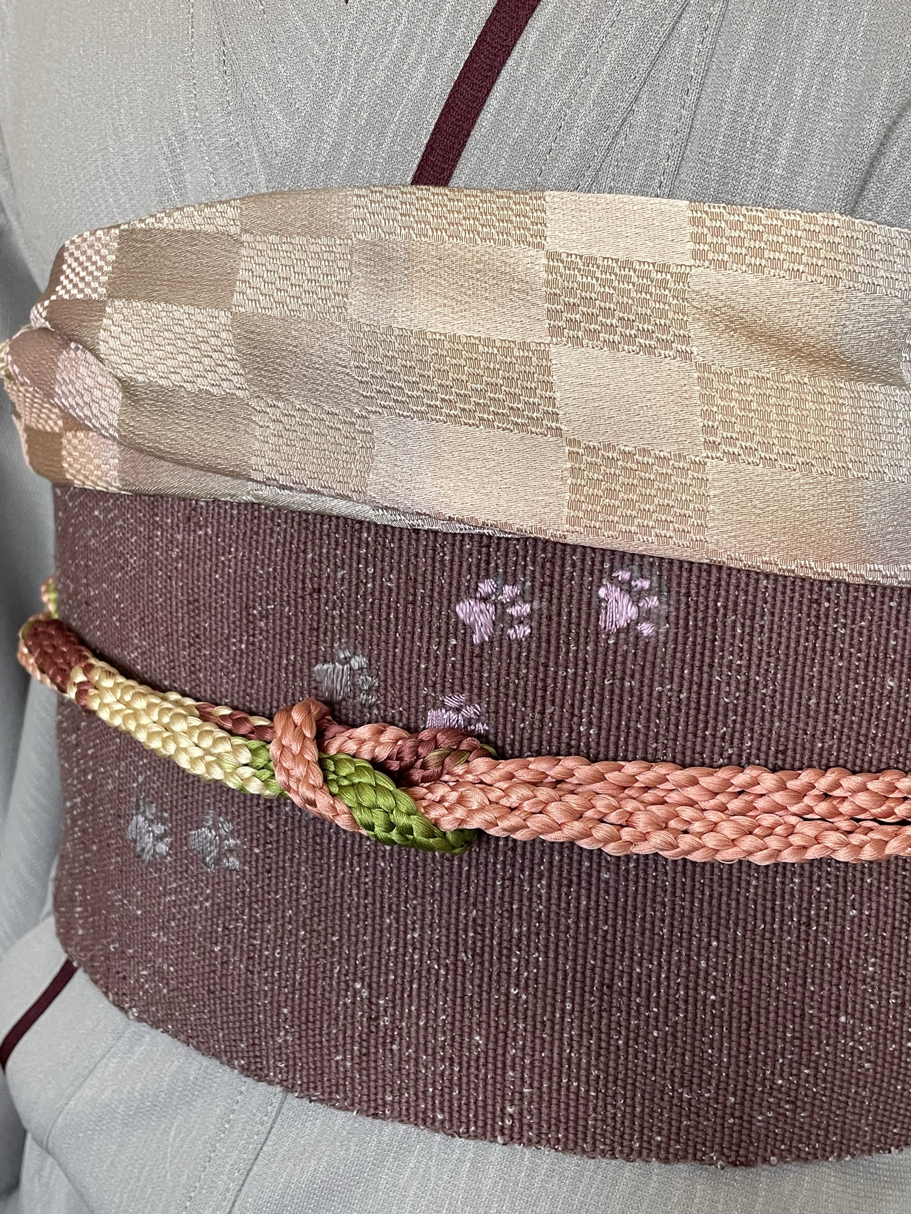 ねこの帯(紫・えんじ色) /猫・和装・着物