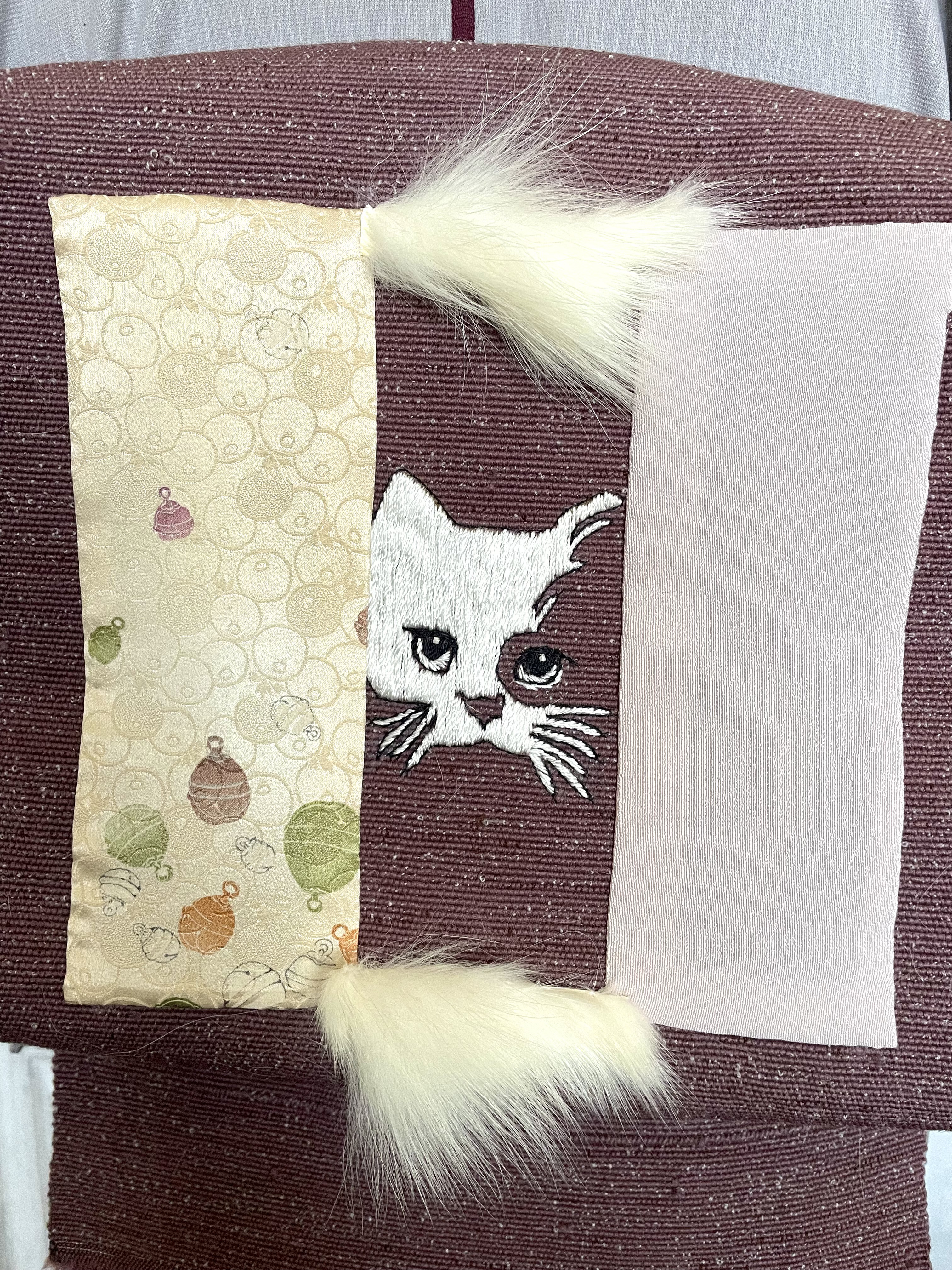 ねこの帯(紫・えんじ色) /猫・和装・着物