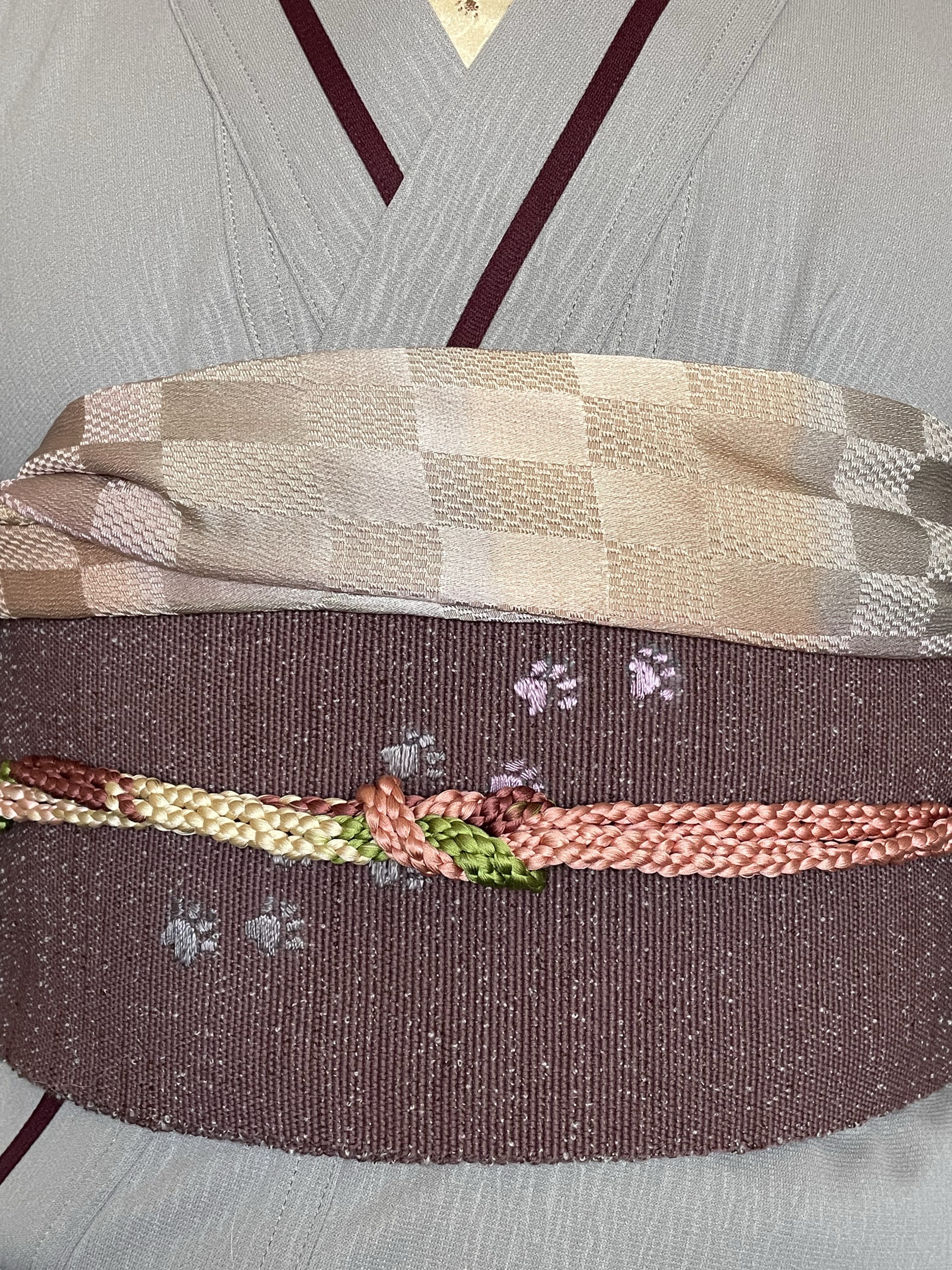 ねこの帯(紫・えんじ色) /猫・和装・着物