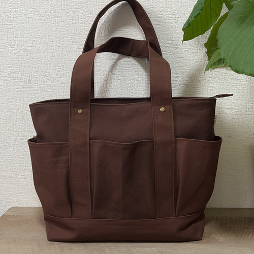 裏地までかわいく！ポケットいっぱい帆布のトートバッグ ポケットいっぱいトートバッグ 帆布生地 トートバッグ haru-37.. 通販