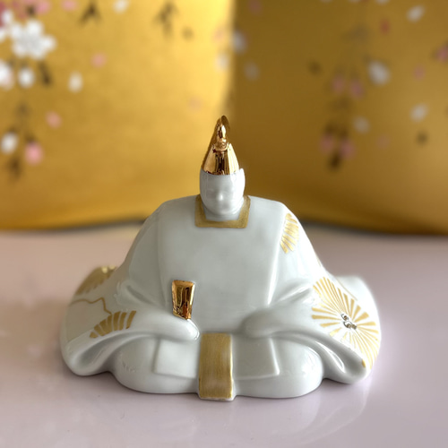 送料無料 雛人形 スワロフスキーの金色の陶器のお雛様（梅と松