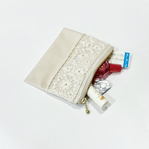 ポケットティッシュケース ❇︎ ポーチ付き / インド刺繍リボン