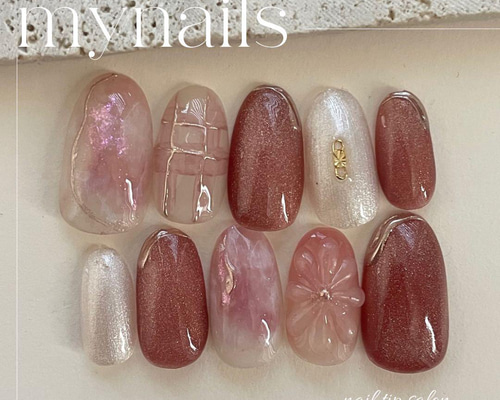 サイズオーダー】バレンタインレッドニュアンスチェックネイルno26